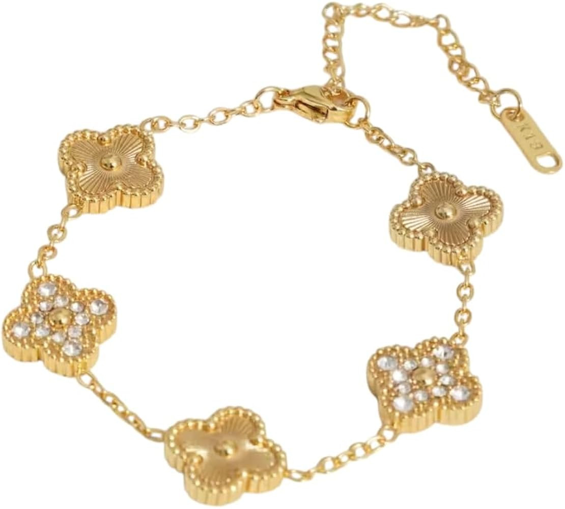 Gold-Tone Clover Bracelet with Clear Crystals | Amazon (US)