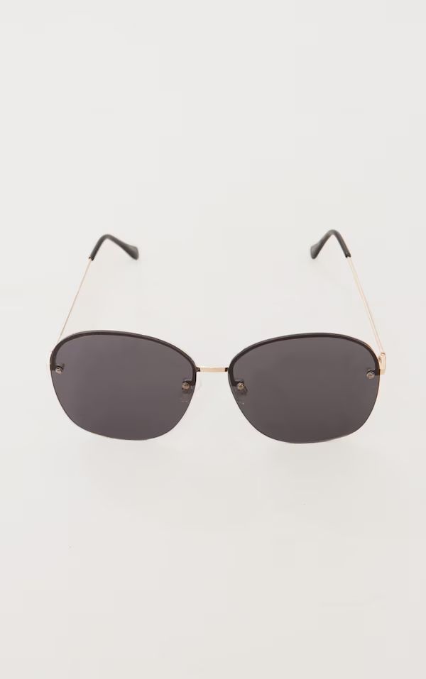 Black Frameless Oversized Round Sunglasses | PrettyLittleThing US