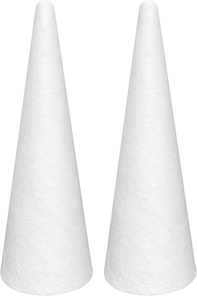 Crafjie Foam Cones for DIY Arts and Crafts (4.65 x 15.7 in, 2 Pack), White Styrofoam Polystyrene ... | Amazon (US)
