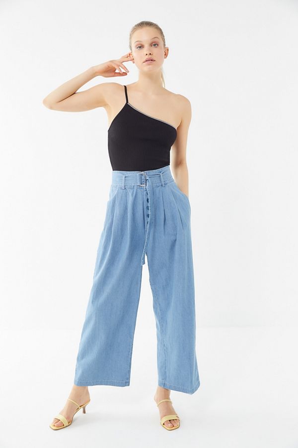 BDG Leon Chambray Belted Wide Leg Pant | Urban Outfitters (US and RoW)