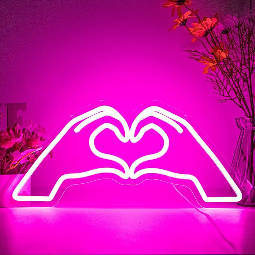 Heart Hands Neon Sign, Pink Room Decor, 15.75 inches Dimmable USB Powered Led Wall Art Decor, Mus... | Amazon (US)