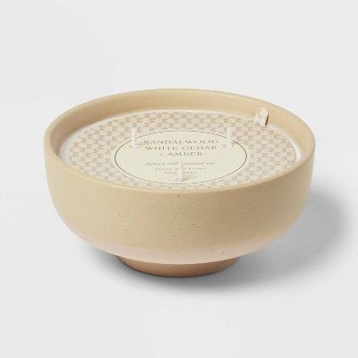 13oz Footed Textured Ceramic Dish with Dustcover Sandalwood Candle White Cedar & Amber Brown - Th... | Target