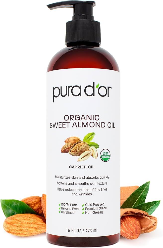 PURA D'OR 16 Oz ORGANIC Sweet Almond Oil - 100% Pure & Natural USDA Certified Cold Pressed Carrie... | Amazon (US)