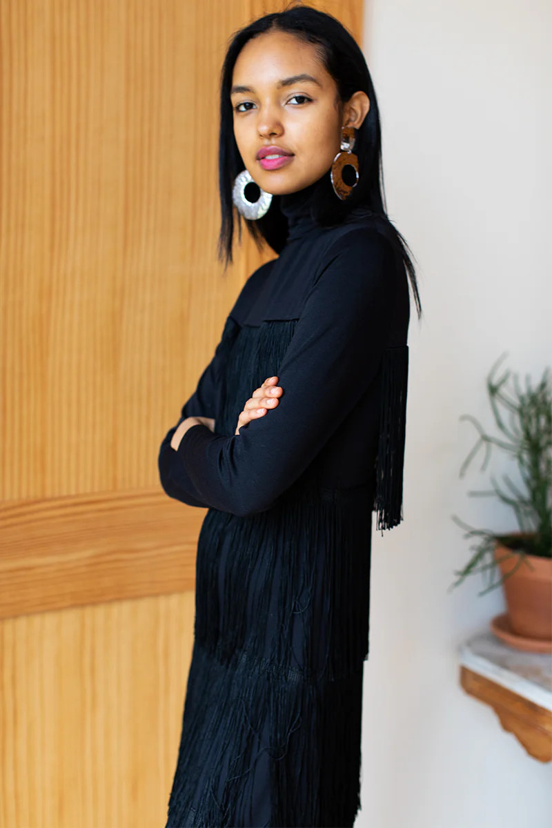 Fringe Midi Dress - Black | Emerson Fry