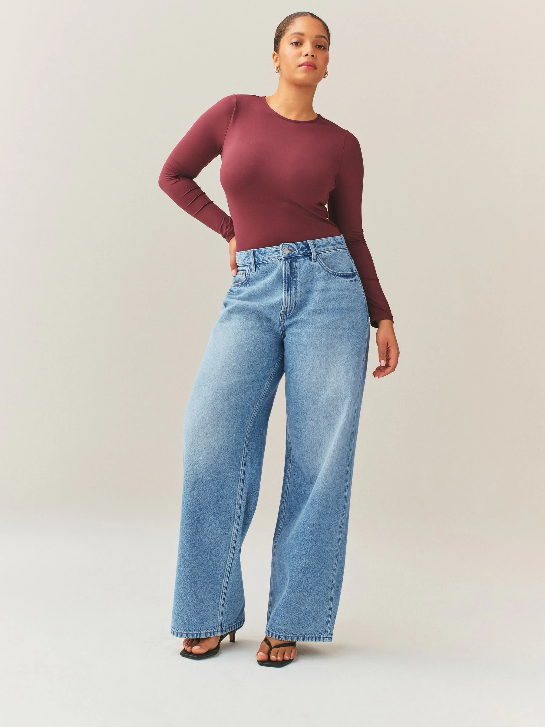Next Mid Blue Floral Embroidered Hourglass Wide Leg Jeans | Next EU