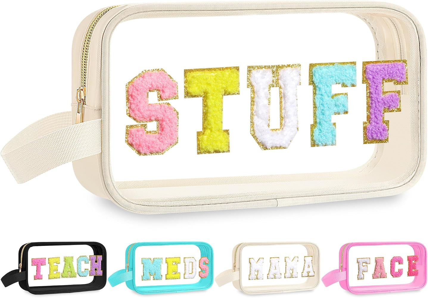 Kacctyen Clear Stuff Bag Pouch for Travel Chenille Letter Preppy Nylon Waterproof Toiletry Cosmet... | Amazon (US)