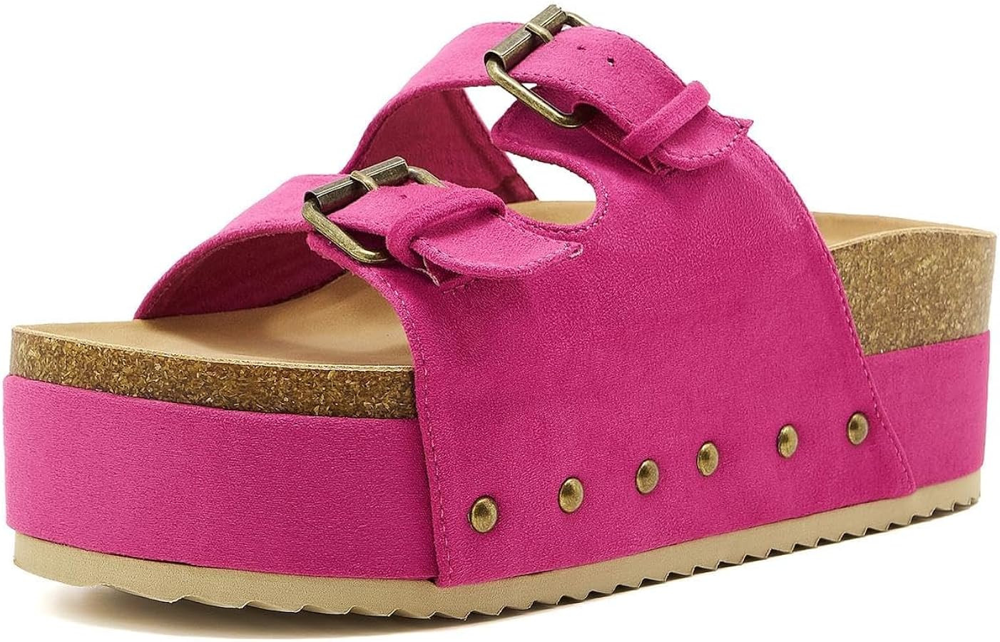 Women's Platform Cork Slides Dual Buckled Straps Suede Clogs Slip-on Flatform Sandals for Women F... | Amazon (US)