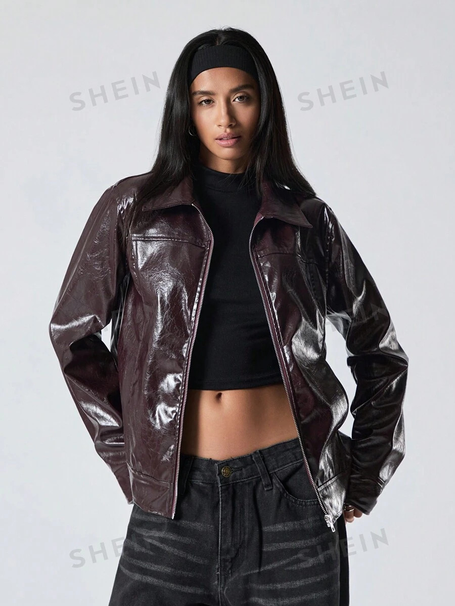 Minimalana Women's Vintage Loose Zip-Up Jacket, Fashion Outerwear For Autumn | SHEIN