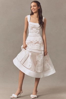 BHLDN Appliqué Square-Neck Fit & Flare Midi Dress | Anthropologie (US)