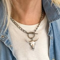 Bullhead Necklace, Longhorn Bull Taurus Western Animal Jewelry, Strength Cowgirl Birthday Gift Chunky Necklace | Etsy (US)