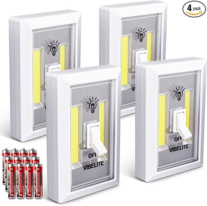VIBELITE LED Night Light Switch, 12 Total Batteries Included, 200 Lumen Wireless COB LED Switch L... | Amazon (US)