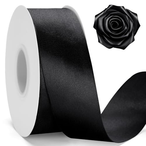 KINGLAKE Black Satin Ribbon - 1 1/2'' x 100 Yards Polyester Black Ribbon for Gift Wrapping, Halloween, Wedding, Party Decoration, DIY Crafts, Floral Bouquets and Wreath Bows | Amazon (US)