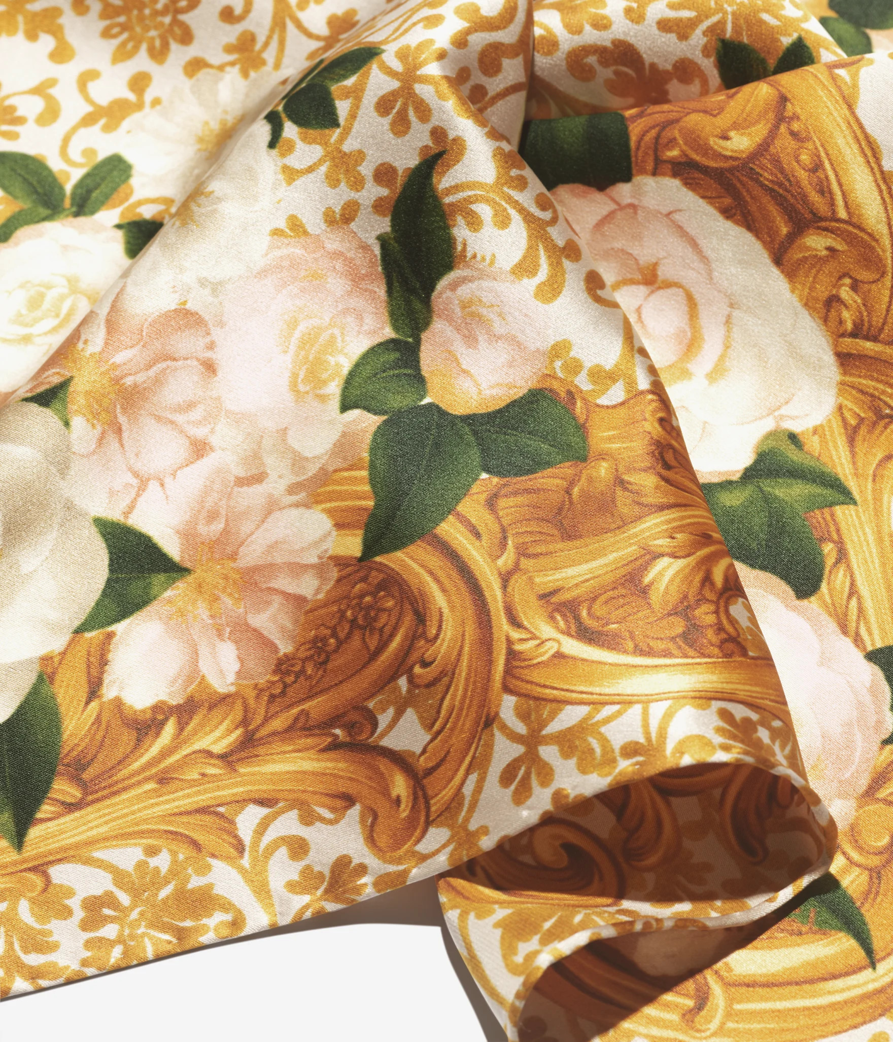 Mini bandana - Silk satin, light beige, golden, white & green   — Fashion | CHANEL | Chanel, Inc. (US)