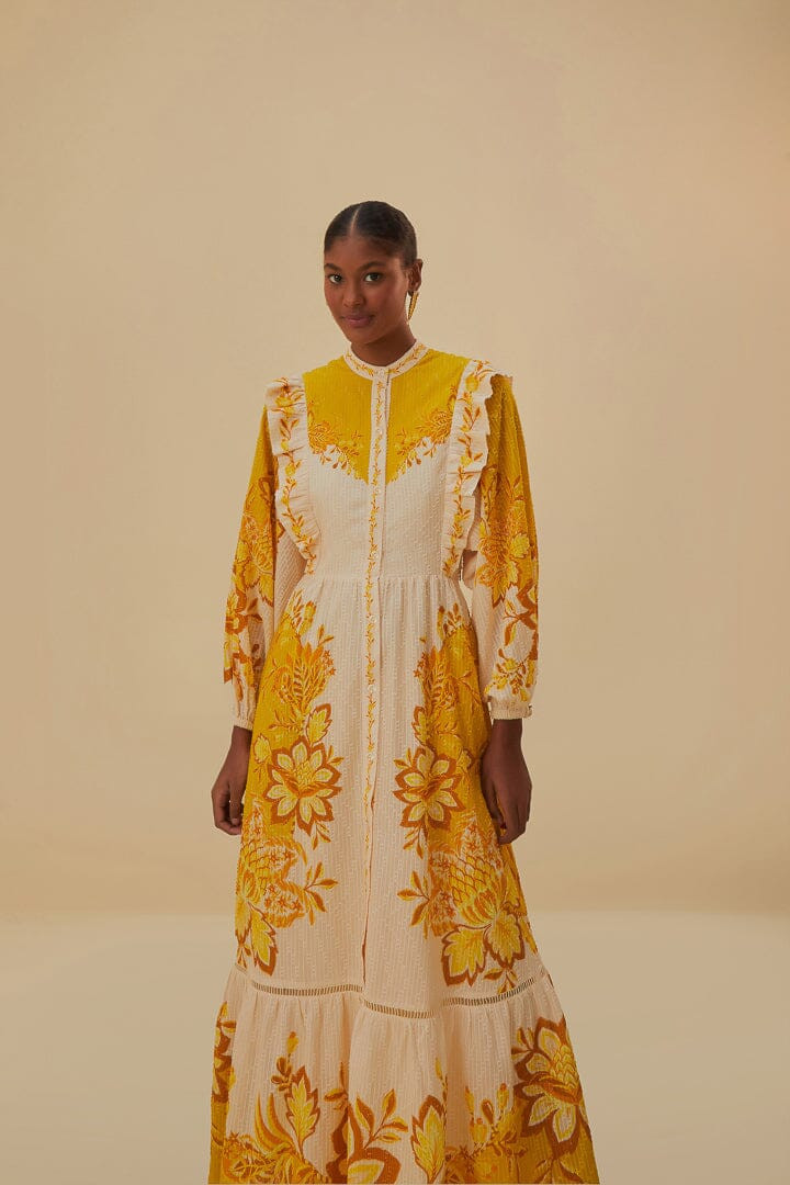 Aura Cream Floral Maxi Dress | FarmRio (US)