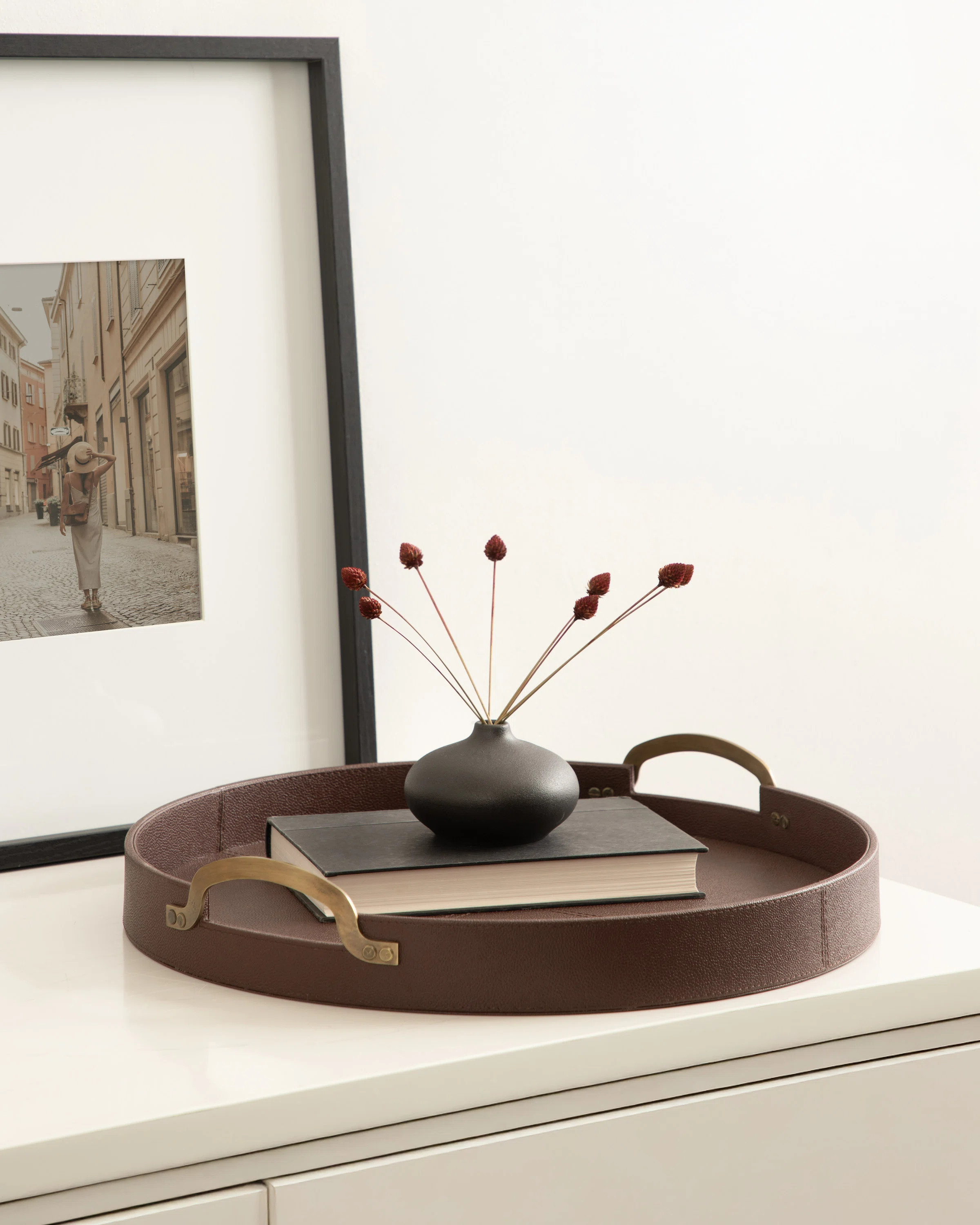 Lark Manor™ Round Vegan Leather Tray with Handles | Wayfair | Wayfair North America