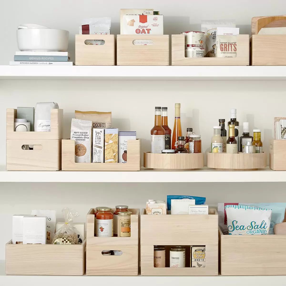 THE HOME EDIT Wooden Open Front Bin Sand | The Container Store