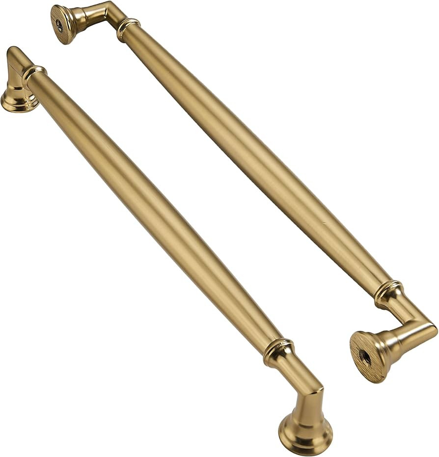 ZAUYX 2 Pack 8 Inch Hole Center Brushed Brass Cabinet pulls Solid Satin Brass Heavy Duty Cabinet ... | Amazon (US)