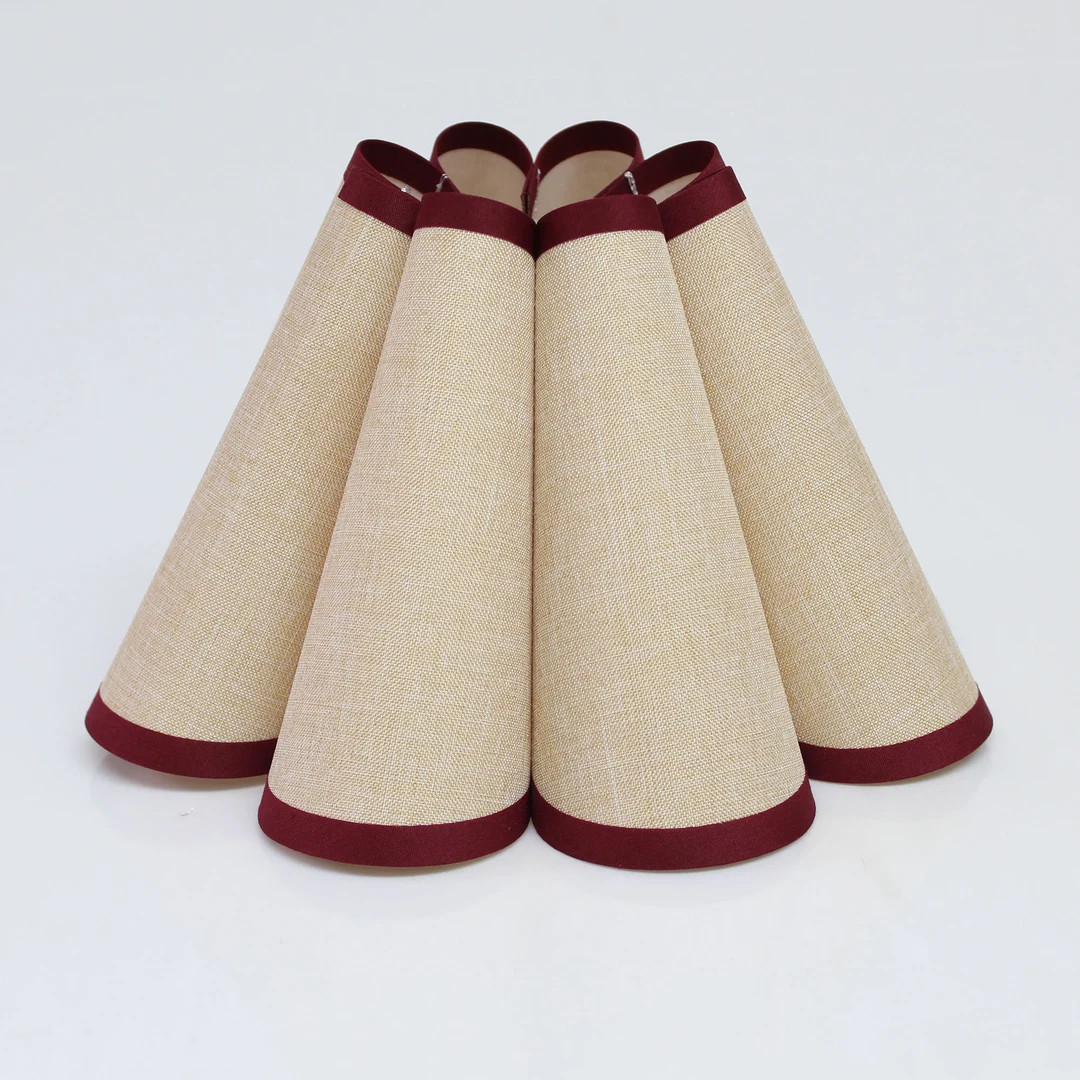 Duzy handmade ins high quality khaki cotton linen with burgundy trim and acrylic pleated lampshad... | Etsy (US)