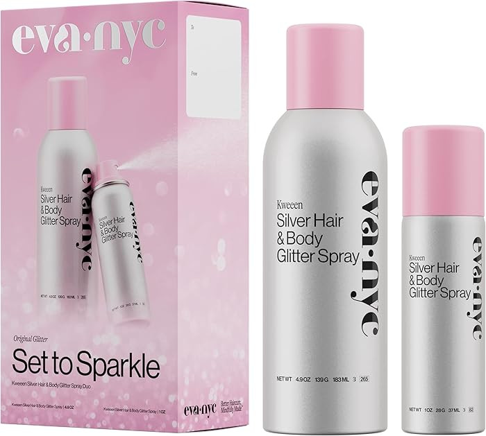Eva NYC Kweeen Silver Hair and Body Glitter Spray Set - Original Ultra Shimmery Glitter, New Look... | Amazon (US)