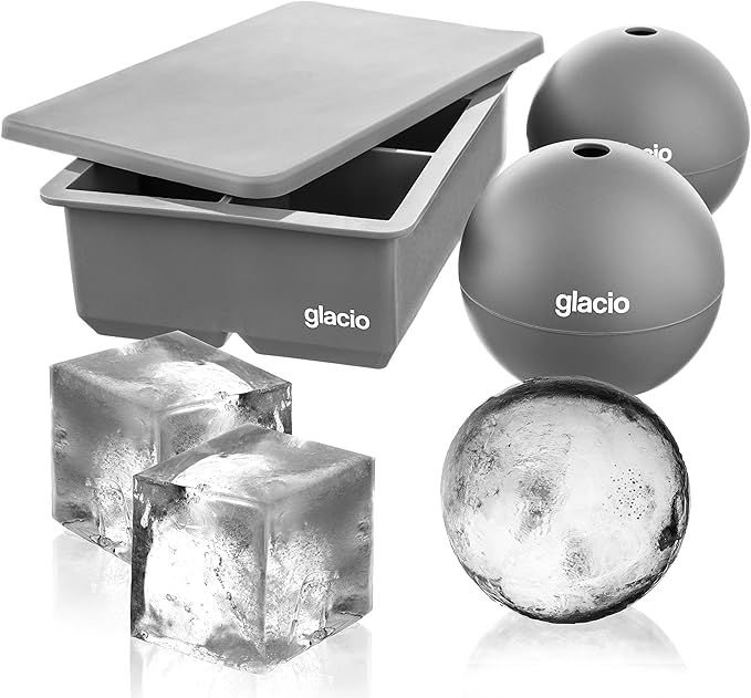 glacio Ice Cube Molds - Jumbo Square Cube Tray with Lid and 2 Large Sphere Molds | Amazon (US)