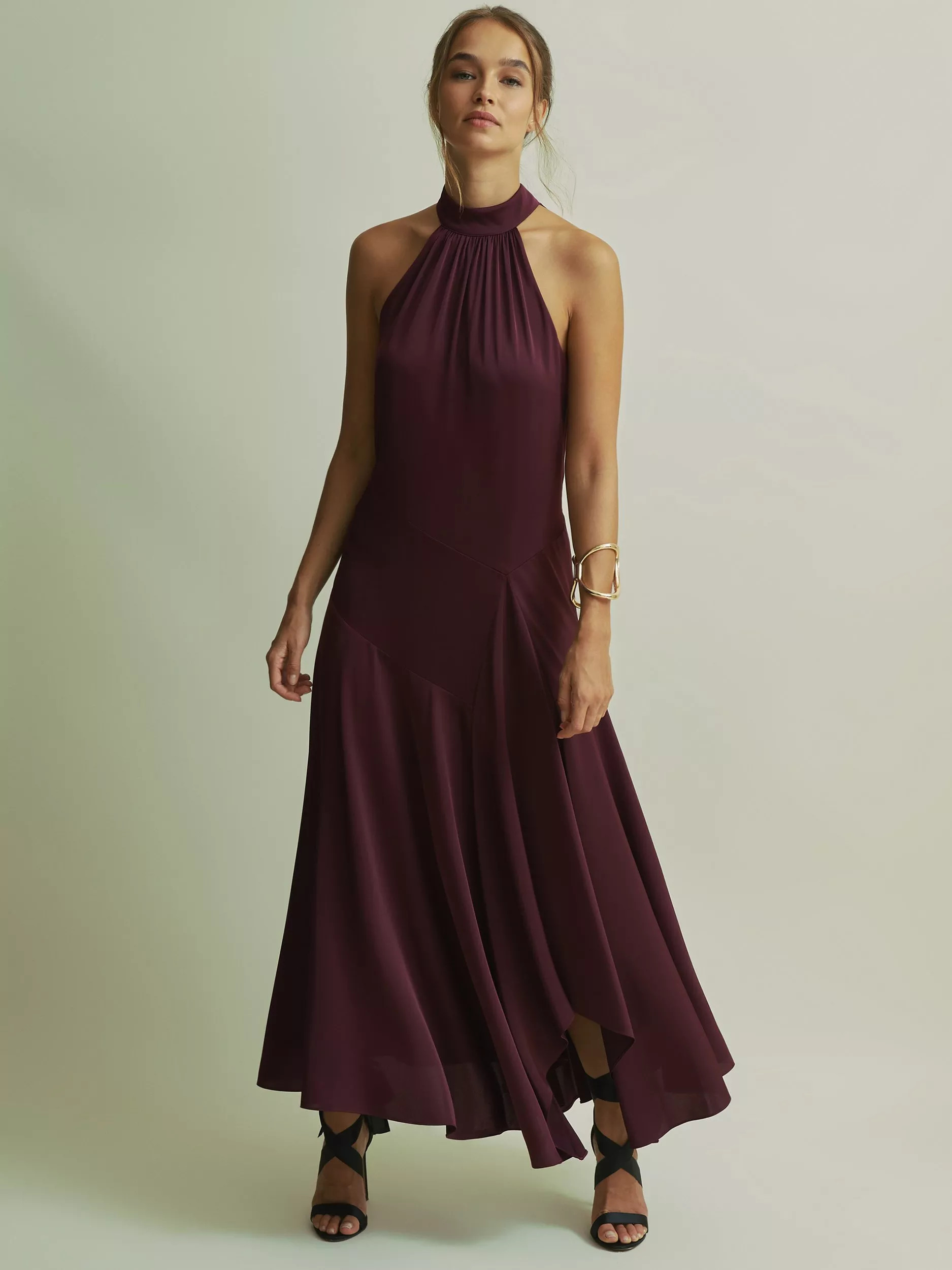 FLOREREHalterneck Midi Dress, Burgundy | John Lewis (UK)