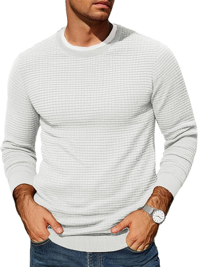COOFANDY Mens Fall Sweater Waffle Knit Crewneck Pullover Lightweight Long Sleeve Dress Sweater | Amazon (US)