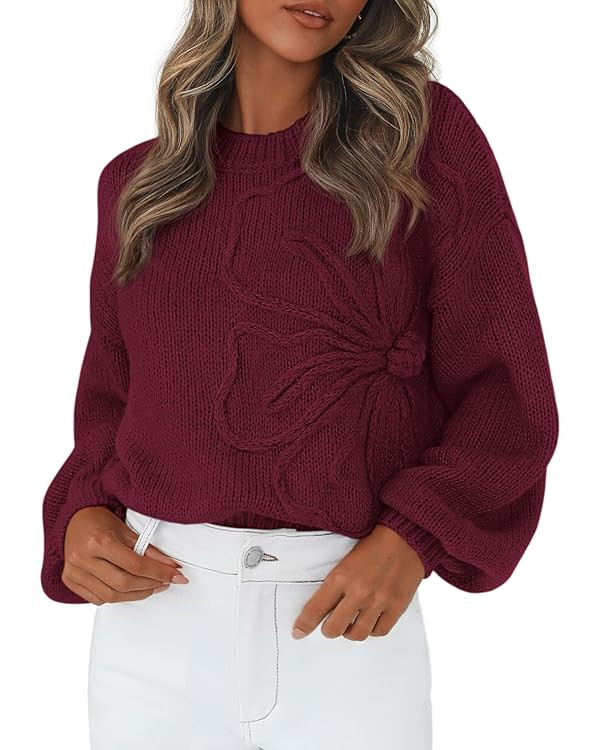 PRETTYGARDEN Womens Sweaters 2025 Fall Fashion Long Sleeve Crewneck Floral Knit Pullover Sweater ... | Amazon (US)