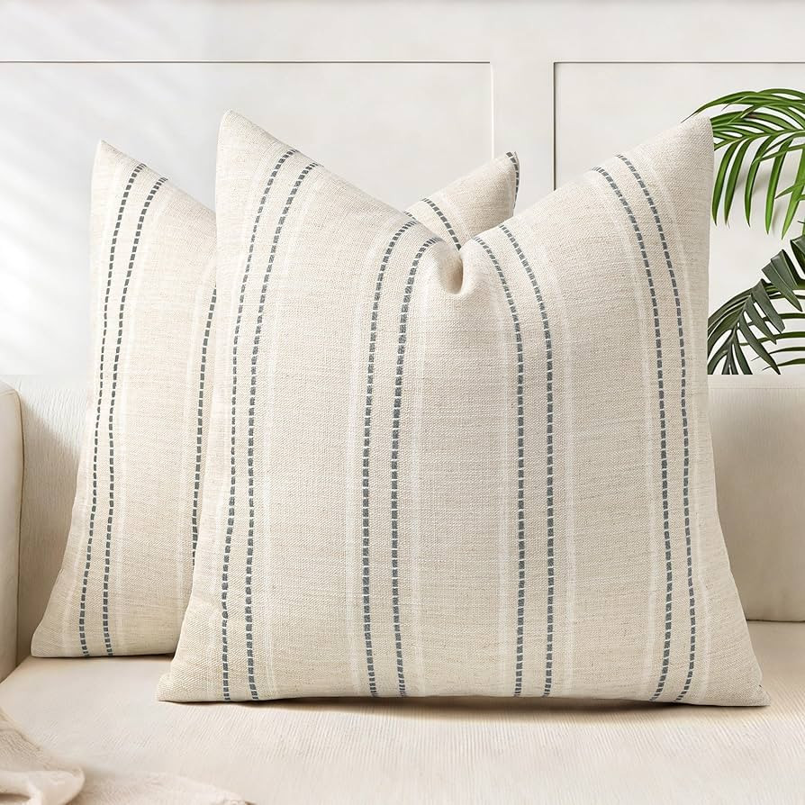 Amazon.com: AELS 18x18 Decorative Farmhouse Linen Blend Throw Pillow Covers, Boho Textured Pillow... | Amazon (US)