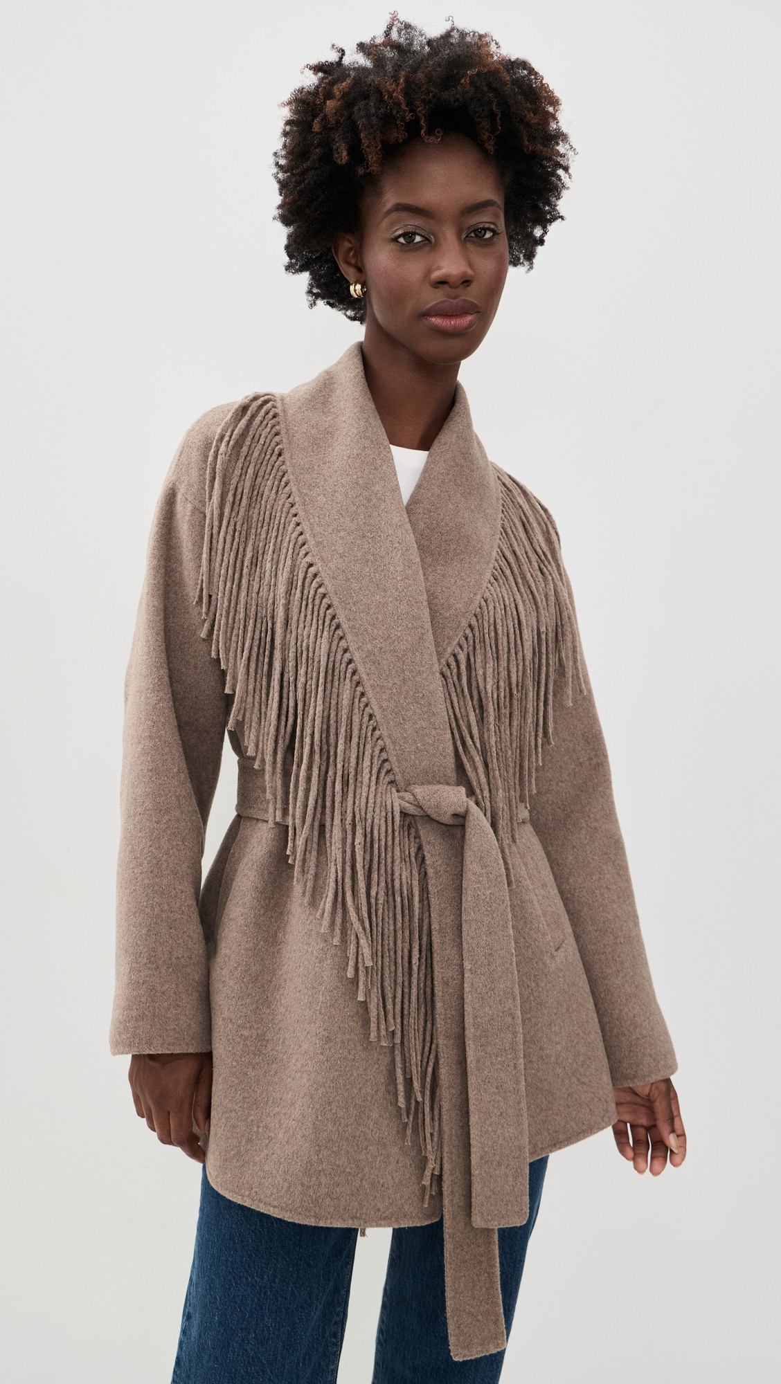 Splendid Sandra Fringe Jacket Taupe Grey XL | Shopbop
