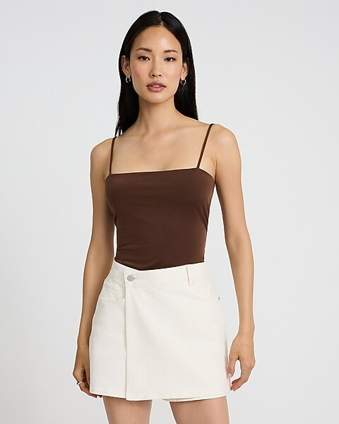 High Waisted White Wrap Mini Denim Skort | Express