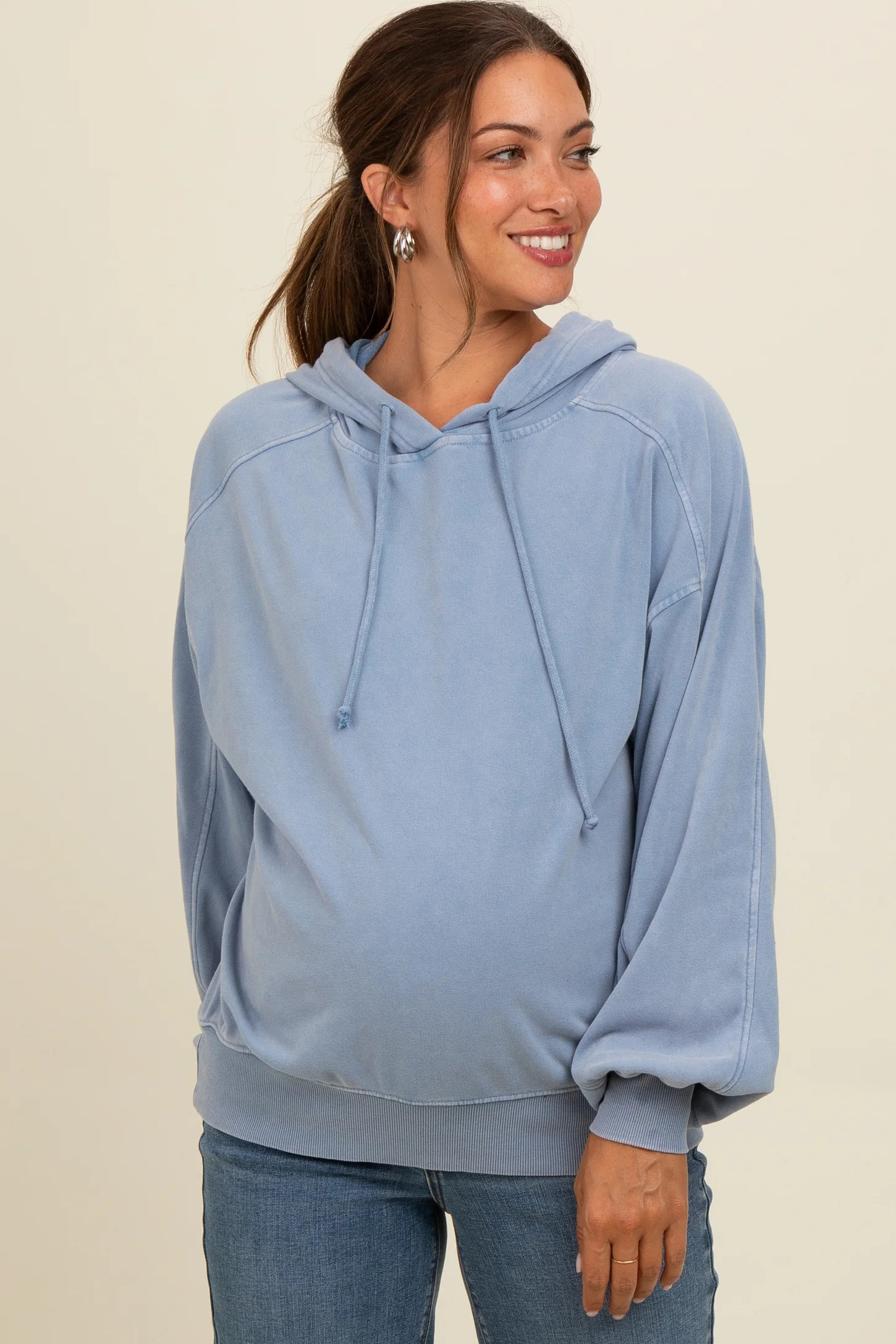 Cream Vintage Wash Oversized Maternity Drawstring Hoodie | PinkBlush Maternity