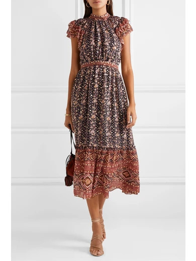 Alastair ruffled printed fil coupé silk and Lurex-blend midi dress | NET-A-PORTER (US)