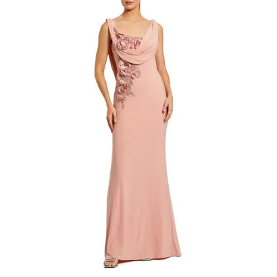 Mac Duggal Sleeveless 3D Flower Detailing Cowl Neck Gown in Peach at Nordstrom, Size 10 | Nordstrom