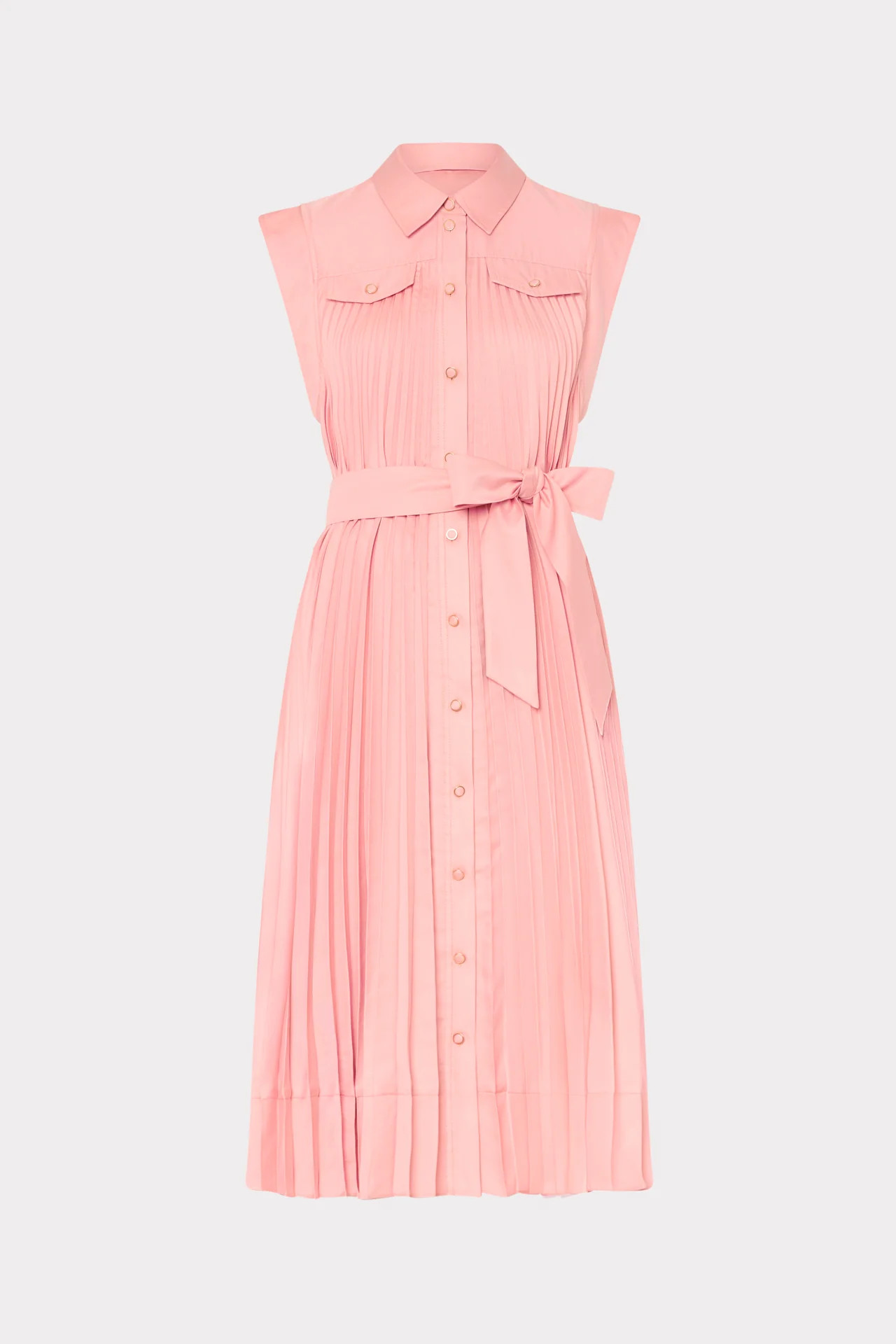 Johanna Pleated Twill Midi Dress | MILLY