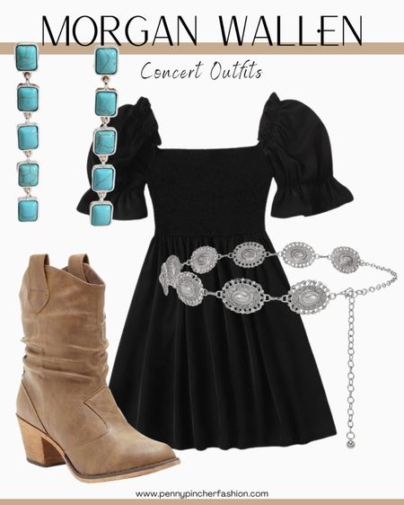 Country concert outfit with black dress and boots. This dress will transition well to everyday wear also! I have it styled for a Morgan Wallen concert outfit idea!

#LTKstyletip #LTKsalealert #LTKfindsunder100