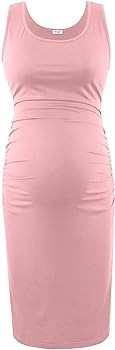Peauty "B Shape Side Ruch Maternity Tank Dress/Bodycon Midi Dress for Everyday Wear Baby Shower | Amazon (US)