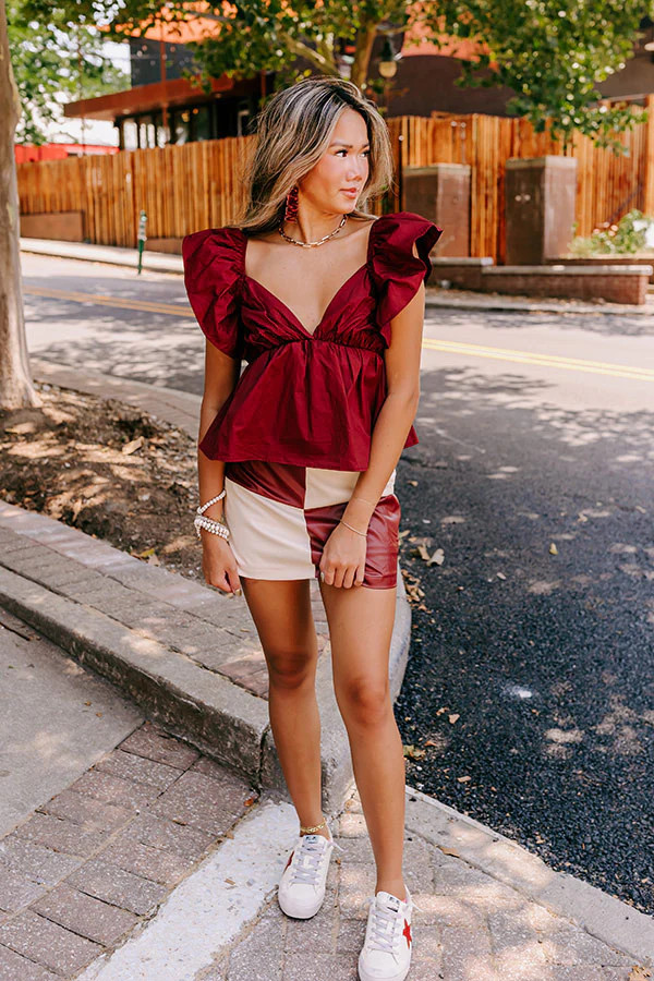 Stay Here Awhile Peplum Top In Maroon | Impressions Online Boutique