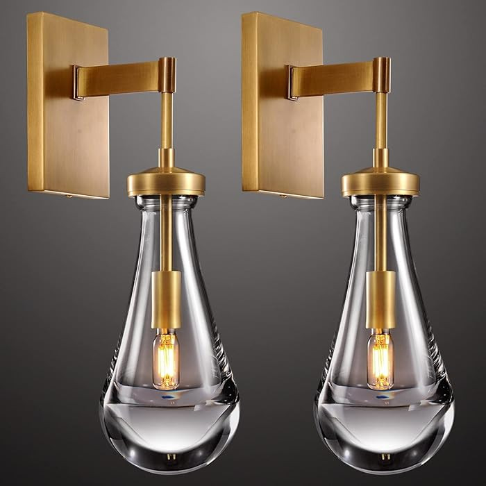 Gold Wall Sconces Set of Two, Dimmable Raindrop Sconce Brass Sconces Wall Lighting Bedroom Luxury... | Amazon (US)