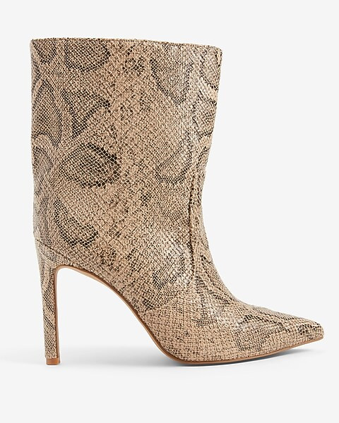 Faux Leather Croc Thin Heel Boots | Express