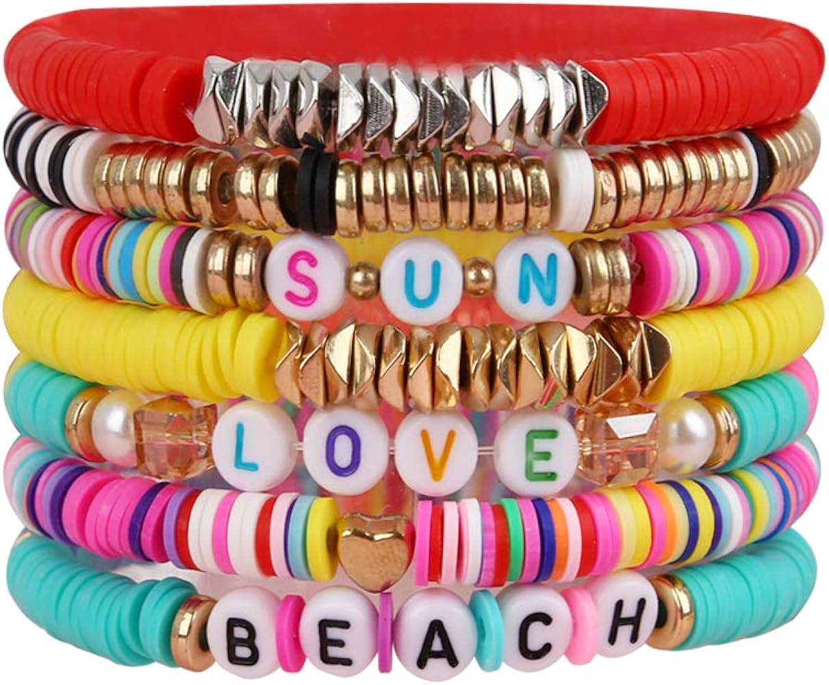yansport Colorful Surfer Stretch Bracelet, Letter Vinyl Beads Bracelet Set, Handmade Elastic Rope... | Amazon (US)