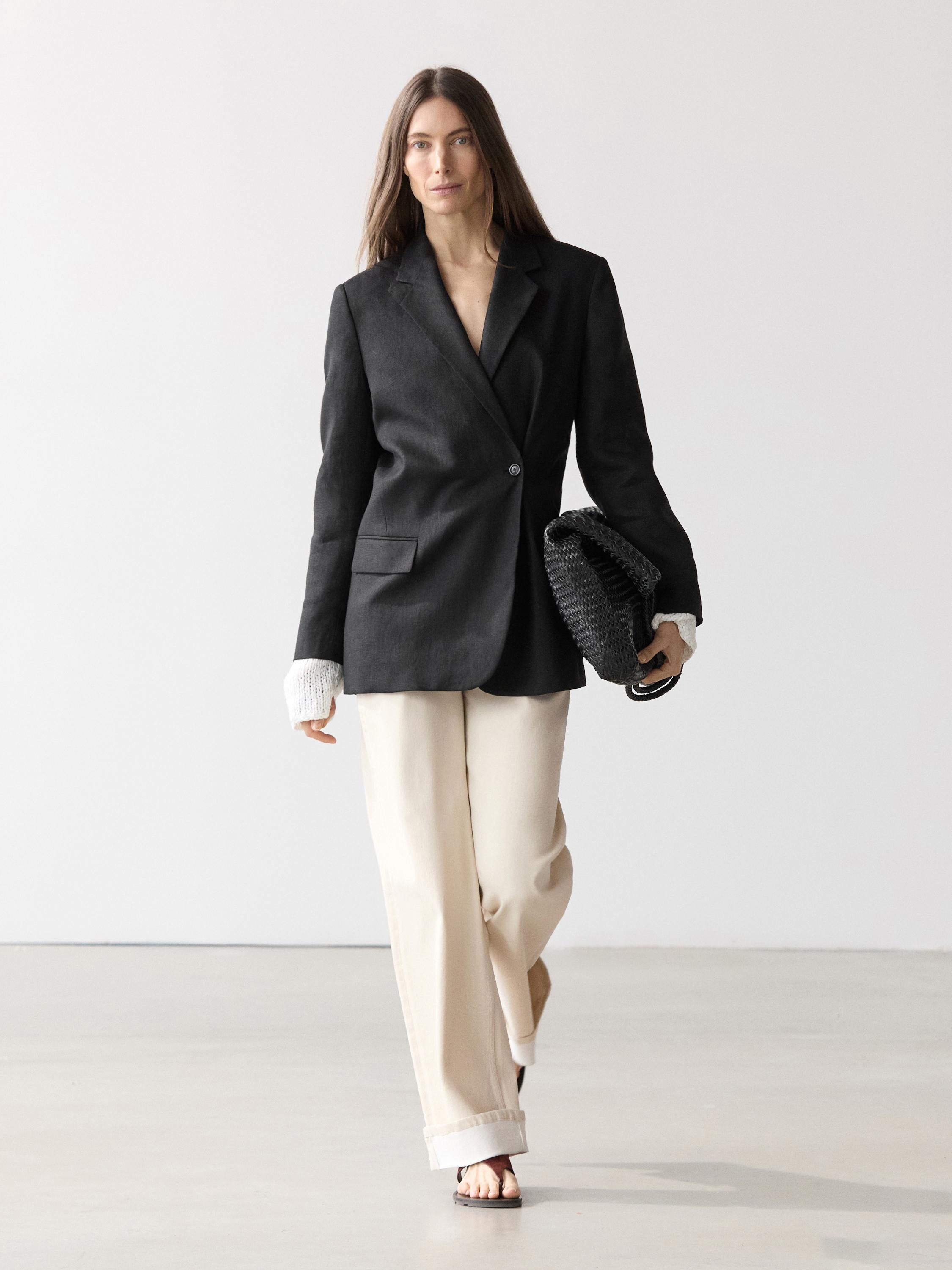 100% linen double-breasted blazer | Massimo Dutti UK