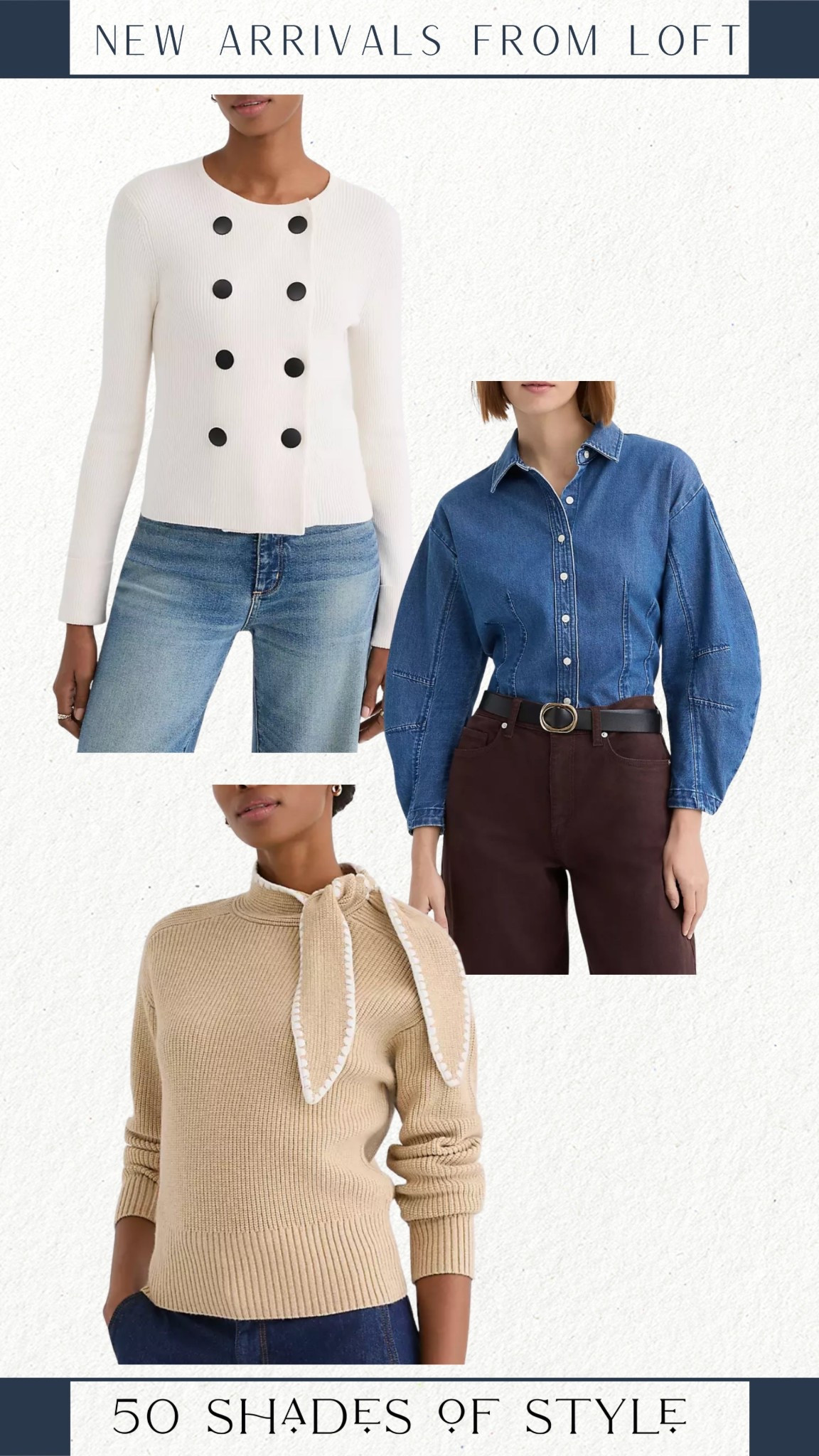 denim blouse, tan sweater, winter outfit, LOFT new arrivals, over 50 outfits 

#LTKOver40 #LTKSeasonal #LTKootd
