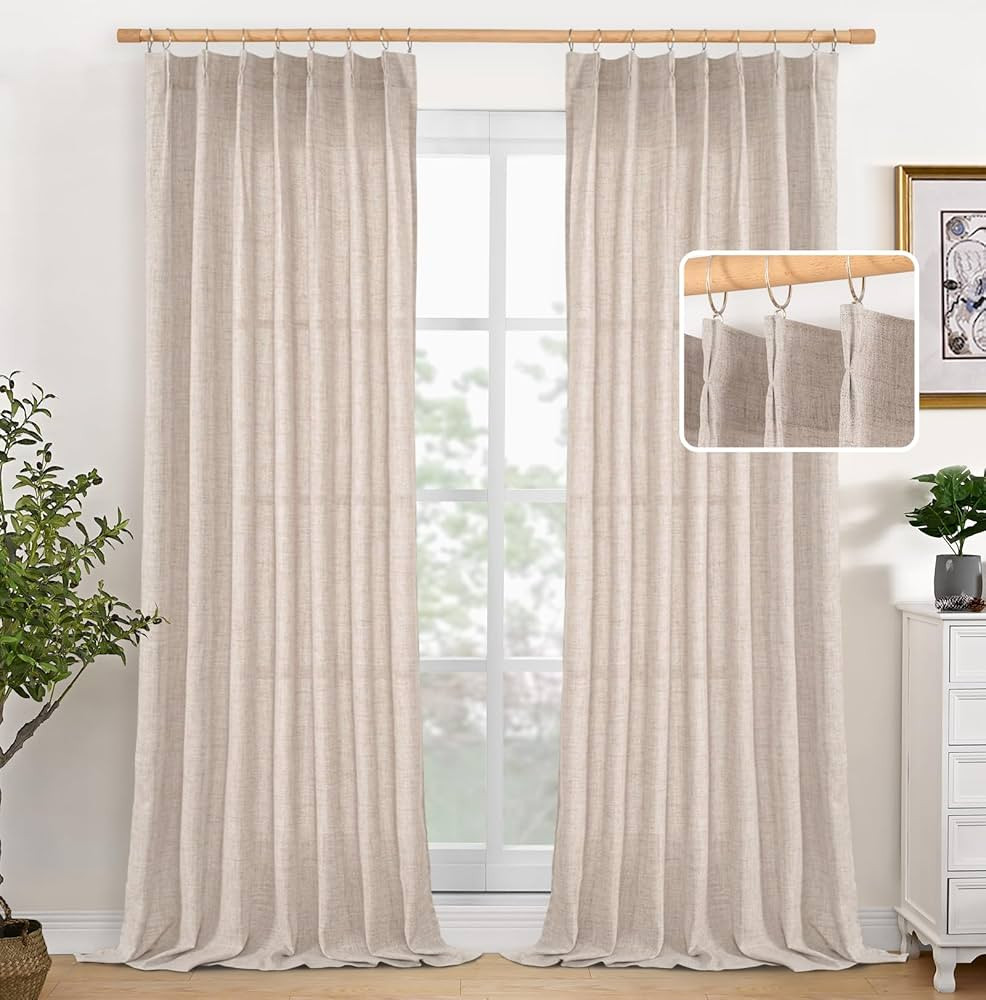 YoungsTex Pinch Pleated Linen Curtains 90 Inch Length 2 Panels Light Filtering Textured Window Dr... | Amazon (US)
