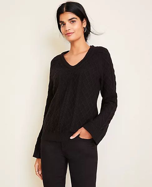 V-Neck Cable Sweater | Ann Taylor | Ann Taylor (US)