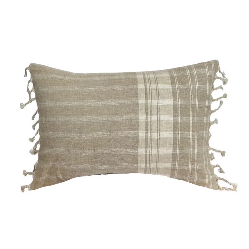 Thelma | Tan Cream Linen Stripe Pillow Cover | Linen and James