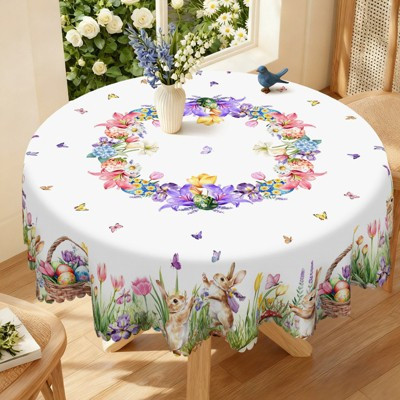 LOVEVOOK Round Easter Tablecloth 60 Inch, Rabbit Tablecloths for Kitchen Dinner, Spring Butterfly Table Cover for Party Picnic Home Decor | Target