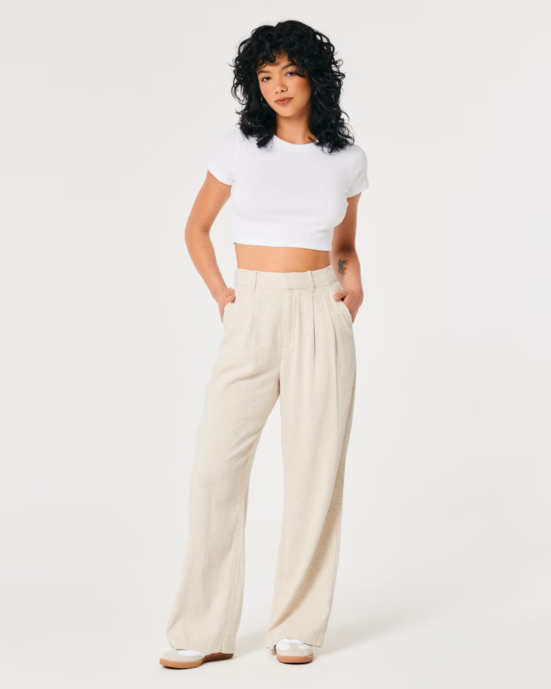 Ultra High-Rise Wide-Leg Linen Blend Pants | Hollister (US)