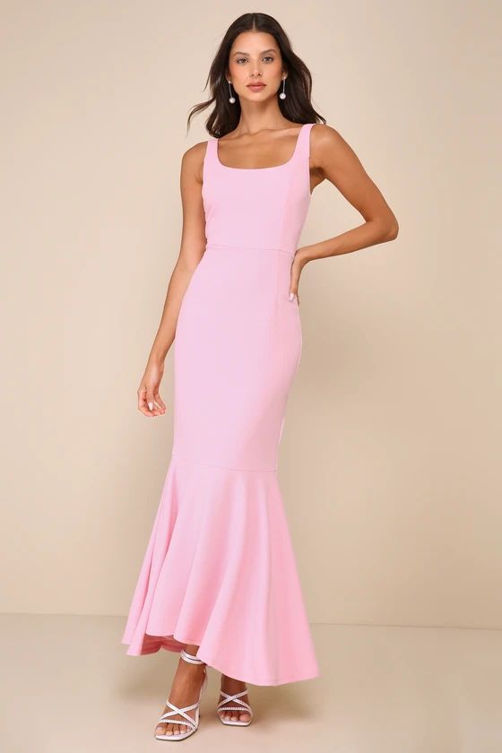 Light Pink Square Neck Trumpet Maxi Dress | Pink Maxi Dress | Blush Pink Dress | Lulus