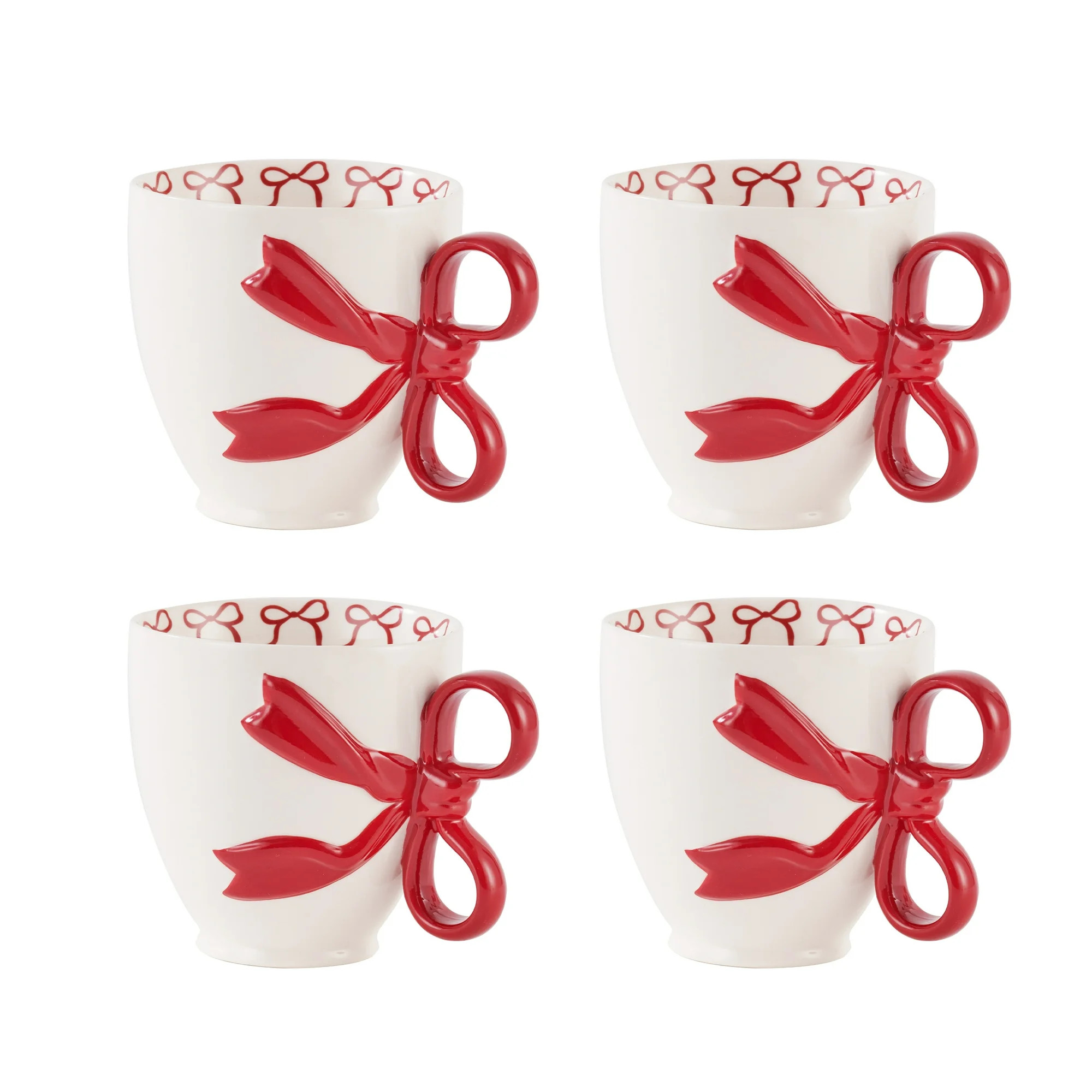 Holiday Time 14.5 Oz Red Bowl Ceramic Mug, Set of 4 | Walmart (US)