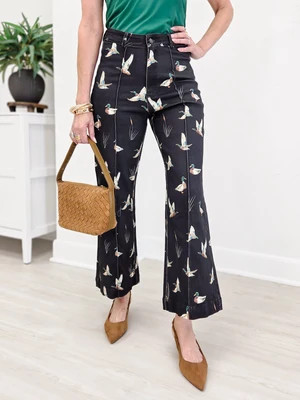 Mallard Printed Stretch Denim Wide Leg Jeans | Emma Lou's Boutique